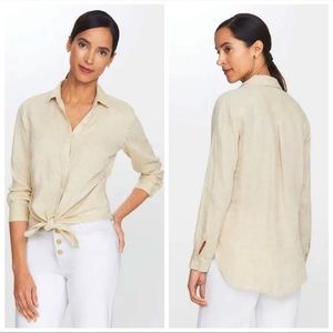 J. McLaughlin Britt 100% Linen Button Down Shirt in Tan Size XS